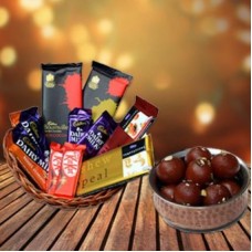 Gulab Jamun & Chocolate Basket (1 Kg Gulab Jamun with Indian Assorted Chocolate Basket)