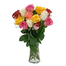 Valentine Mixed Roses Vase (12 Mixed Roses)