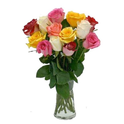 Valentine Mixed Roses Vase (12 Mixed Roses)