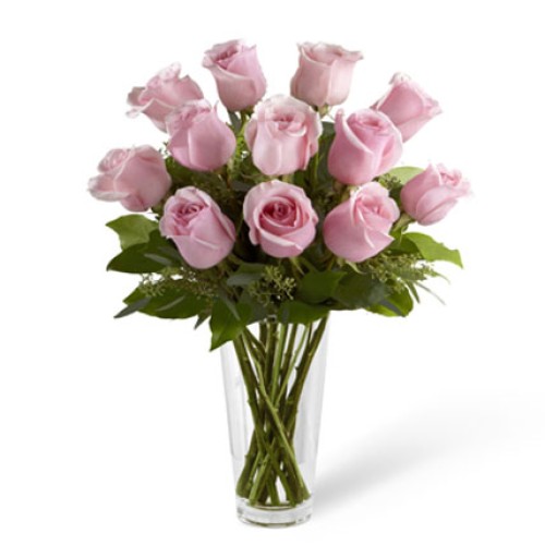 Valentine Pink Roses Vase (12 Pink Roses)