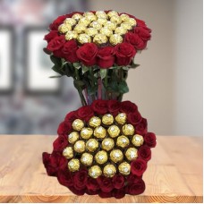 Roses and Rocher Chocolate Bouquet (16 Ferrero Rocher & 18 Roses Bouquet)