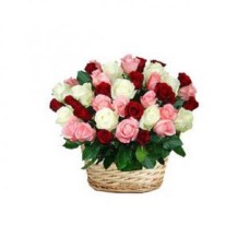 Pink, White and Red Roses Basket (24 Roses)