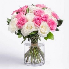 White & Pink Roses Vase Large (25 Roses)