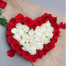Red and White Roses Heart (36 Roses)
