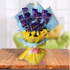 Valentine Flowers and Chocolate Bouquet (10 Dairy Milk Silk and 12 Roses)