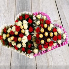 Double Heart Flower Chocolate Arrangement