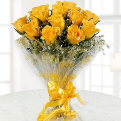 Sunshine Yellow Roses Bouquet (10 Roses)