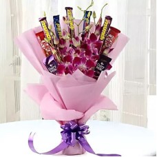 Valentine Purple Orchids & Chocolate Bouquet
