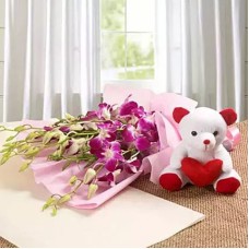 Valentine Love with Orchids and Teddy