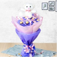 Valentine Chocolecious Teddy Bunch (10 Ferrero Rocher chocolates Bunch with 6 inches Teddy)