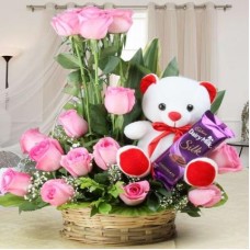 Valentine Rose, Teddy and Chocolate combo