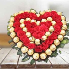 Valentine Premium Roses with Ferrero Rocher Heart (24 Red Roses with 24 Ferrero Rocher Heart)