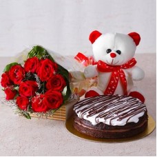 Chocolaty Love Combo (6 Red Roses, 1 Kg Chocolate cake & 6 Inch Teddy)