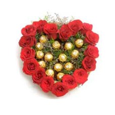 Ferrero Rocher With Roses (16 pc Ferrero Rocher Encircled With 24 Mixed Roses)