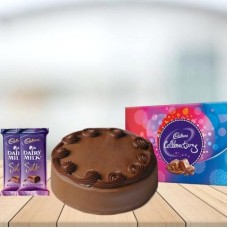 Chocolate Cake with Assorted Chocolates Combo (1/2 kg Chocolate Cake With Cadbury Celebration and 3 Cadbury Dairy Milk Silk (60 gm))