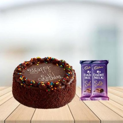Chocolate Truffle Cake with Cadbury Silk Combo (1/2 kg Chocolate Truffle Cake With 3 Cadbury Dairy Milk Silk (60 gm))