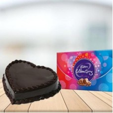 Heart Shape Chocolate Cake with Cadbury Celebration Combo (1/2 Kg Heart Shape Chocolate Cake and Cadbury Celebration (118 gm))