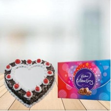 Heart Shape Black Forest Cake with Cadbury Celebration Combo