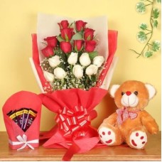 Valentine Beautiful bouquet, chocolicious teddy Fantasy Combo