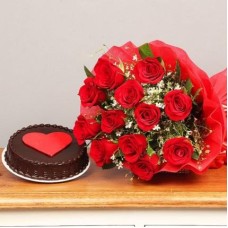 Delicious Heart Cake with Red Roses Combo (18 Red Roses and 1/2 Kg Cake)