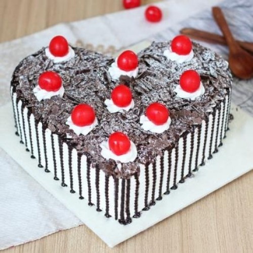 Cherry Berry Heart Shape Blackforest Cake (1 Kg Cake)
