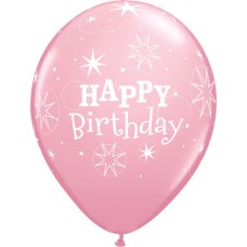 Happy Birthday Rubber Balloon Light Pink