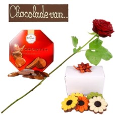 Send chocolate package (Chocolate package de luxe + fresh red rose on water) Send chocolate package (Chocolate package de luxe + fresh red rose on water)