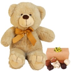 Sustainable cuddly toy 28 cm + 150 grams of bonbons (Sustainable cream cuddly bear + 300 grams of handmade bonbons in bonbon box)