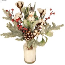 Frosty snowman Bouquet incl. vaas (Frosty snowman bouquet including vase + bag of 200 grams drink mix + bottle of G & G It. red wine Negroamaro)