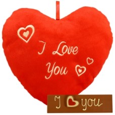 Pillow heart I love you + chocolate bar (Pillow heart I love you + chocolate bar I love you + fresh red roses)
