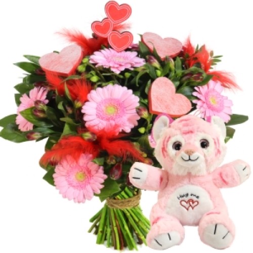 Love bouquet + hug me tiger hug (Bouquet bigger of love + pink hug me hug tiger)