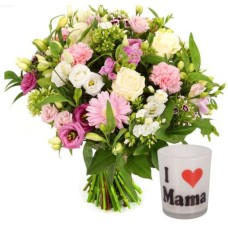 Moederdag Boeket + Waxinelichtje I Love Mama (Bigger)