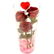3 Red roses in glass vase approx. 40 cm (Glass vase approx. 40 cm high with 3 fresh red roses and rose petals in the water)