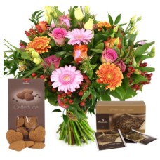 Bouquet Pink - Orange + It. Heart Cookies And Tea (Bigger)