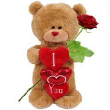 Standing hug I love you 32 cm (Standing cuddly toy I love you 32 cm + fresh red rose + 150 grams of handmade bonbons)
