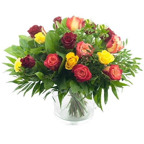 Bouquet of red yellow and orange roses (Standard (S))