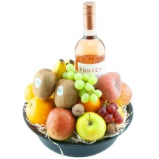 Fruit basket with bottle of wine (Met rode wijn)