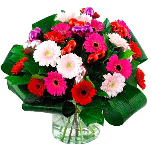 Valentine bouquet mix gerbera pink red lilac