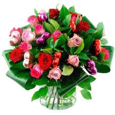 Valentine bouquet of roses mix red pink lilac
