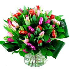 Valentine bouquet of red pink purple tulips