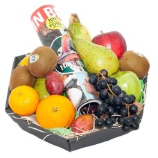 Fruit basket with magazine woman