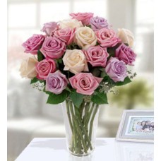 Deluxe Pastel Rose Bouquet (6 Pink , 6 Purple , 6 Peach Roses)