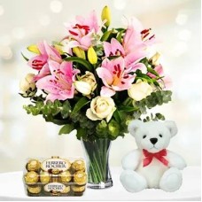 Flower, Chocolate & Teddy Bear (Double The Quantity)