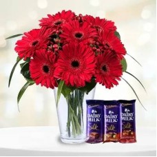 Red Gerberas Bouquet With Dairy Milk (Classic)