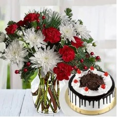Carnation & Chrysanthemums With Cake (Classic)