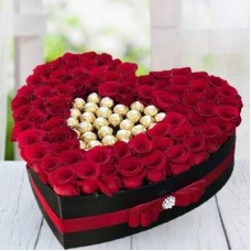 Heart Shaped Arrangement Roses And Chocolates (Classic)