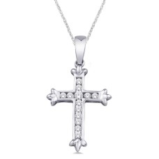 10K White Gold 1/8 Ct.Tw.Diamond Cross Pendant