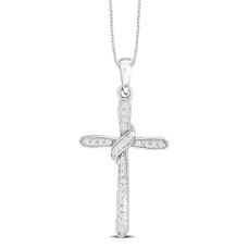 10K White Gold 1/20 Ct.Tw.Diamond Cross Pendant
