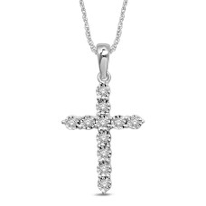 10K White Gold 1/8 Ct.Tw.Diamond Cross Pendant(style)