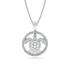 Diamond Sea Of life Turtle Pendant 1/8 ct tw in Sterling Silver